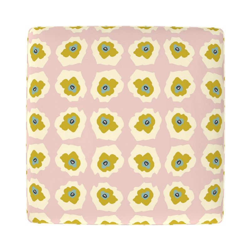 Fresh Cut Footstool: Round, Square, or Hexagon in Strawberry Chiffon