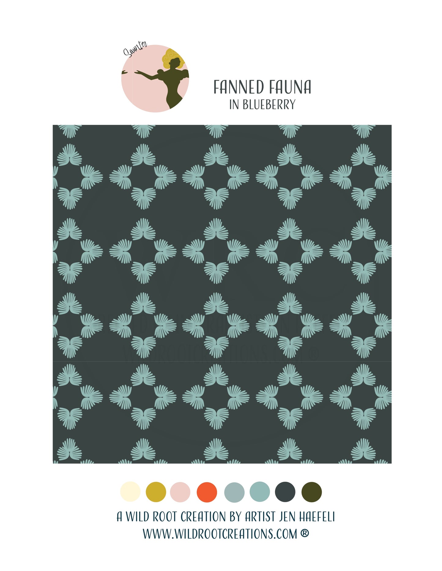 Saunter: Fanned Fauna in Blueberry Repeat Pattern