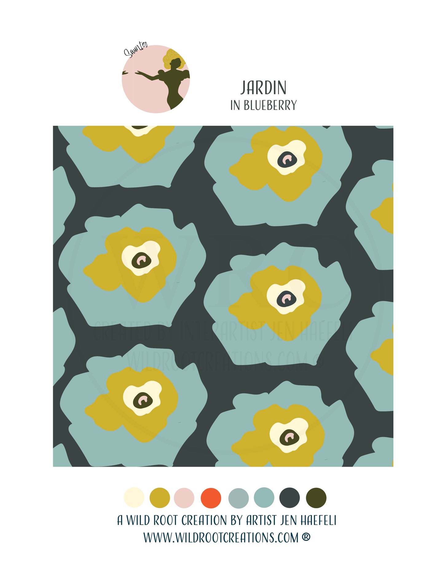 Saunter: Jardin in Blueberry Repeat Pattern