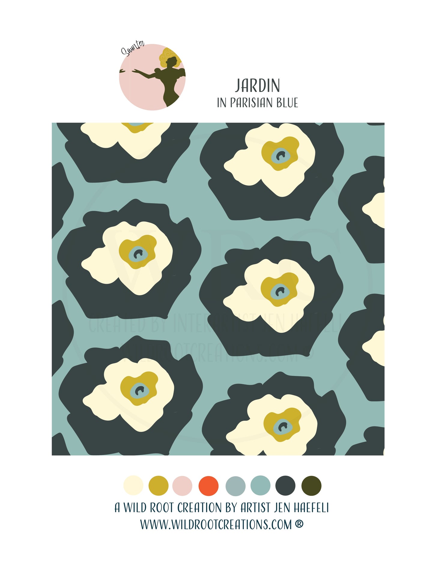 Saunter: Jardin in Parisian Blue Repeat Pattern