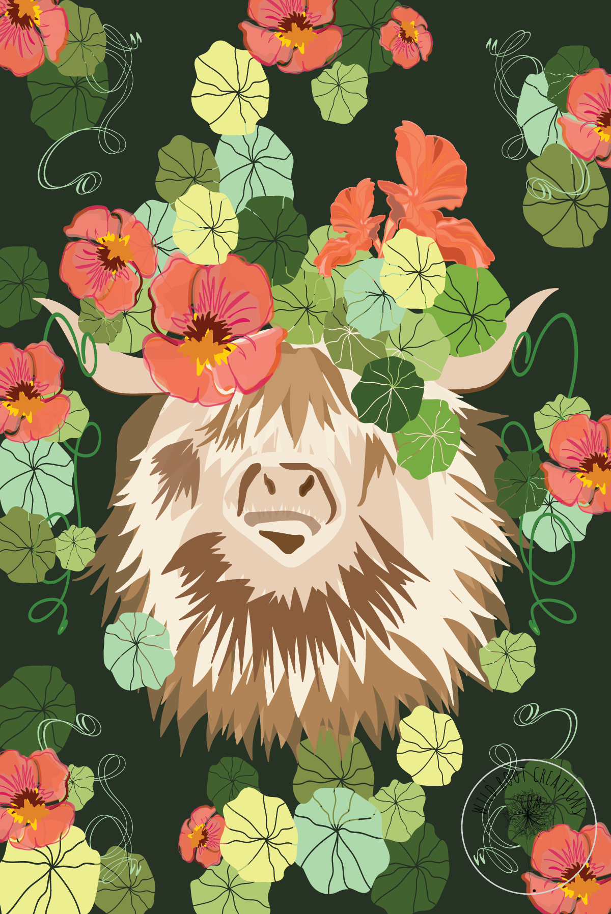 Cows in Floral Crowns: Dark Green